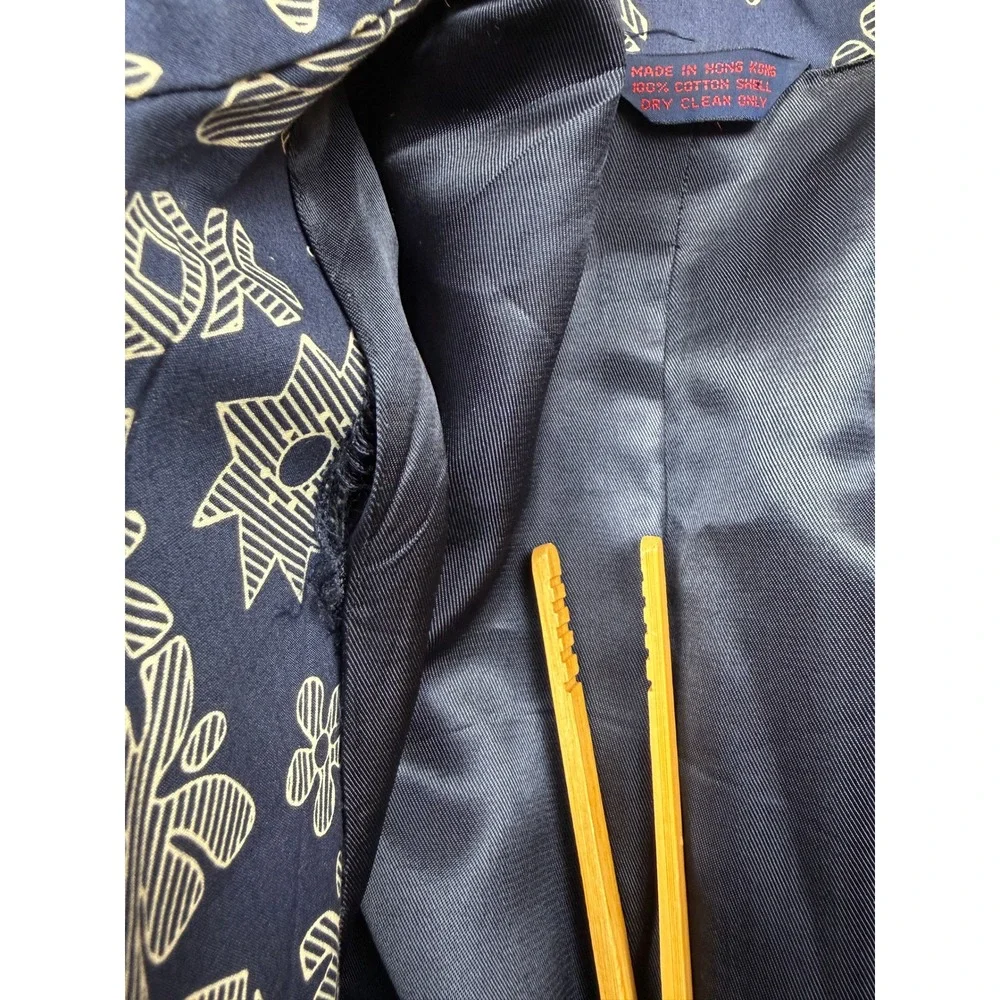 VTG Tori Richard Honolulu Indigo Blue Tribal Print Cotton Blazer Jacket N/S HK